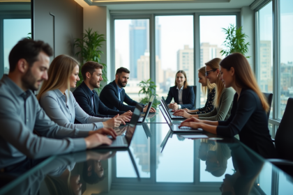 Groupe de professionnels collaborant dans un bureau moderne