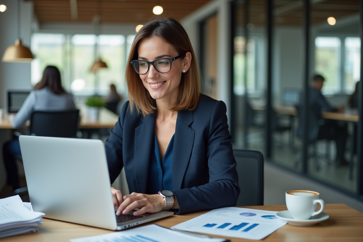 Femme experte en audit analysant des graphiques financiers