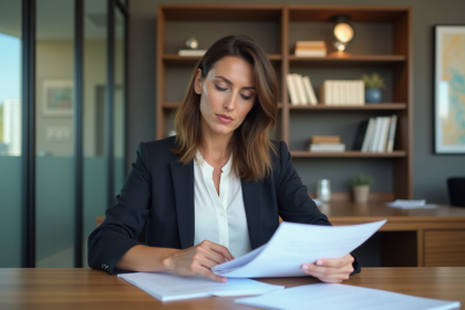 Femme d'affaires en r&eacute;union dans un bureau moderne