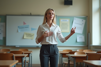 Femme en formation communication dans une salle de classe