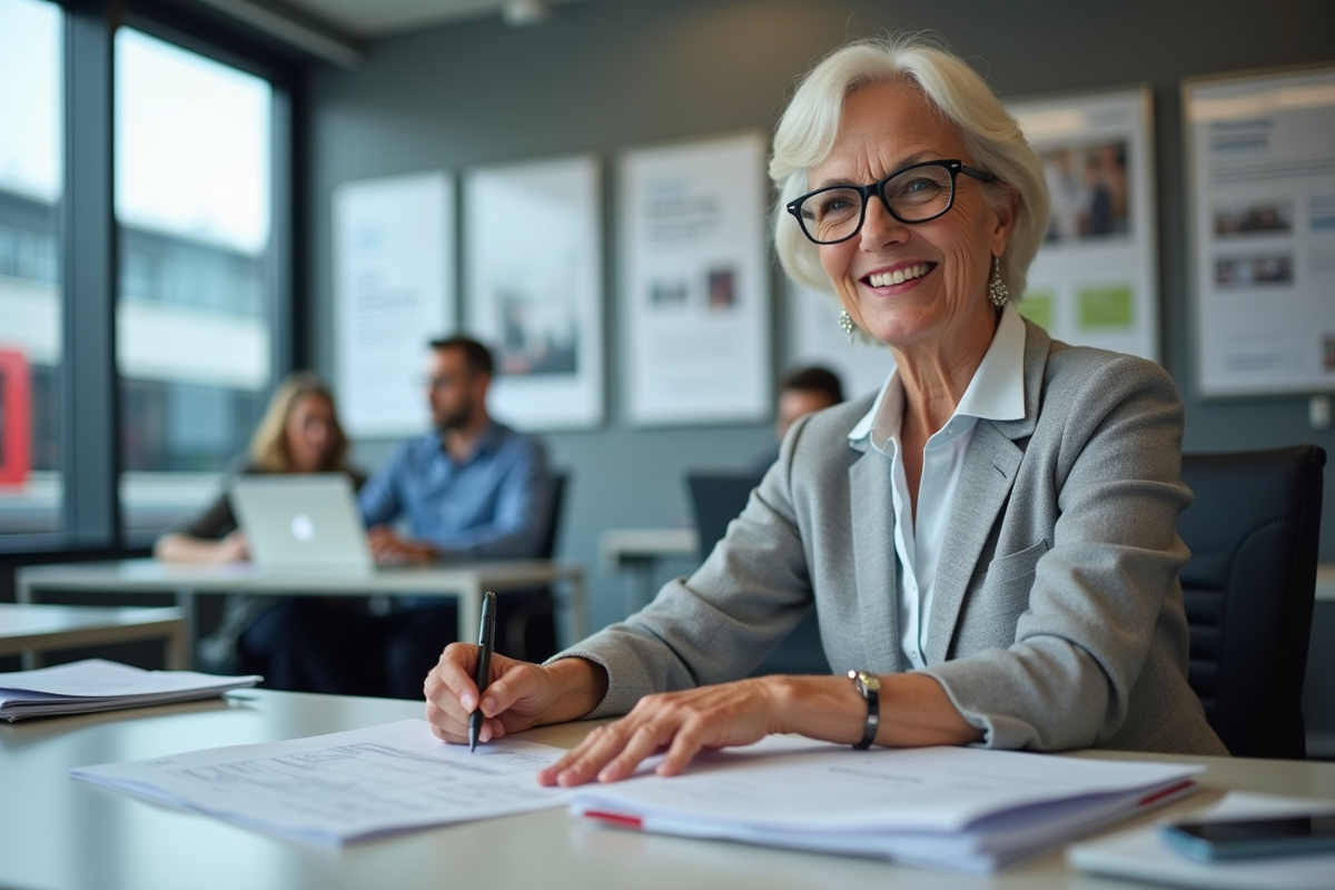 Femme examinant des documents dans un centre de recrutement SNCF