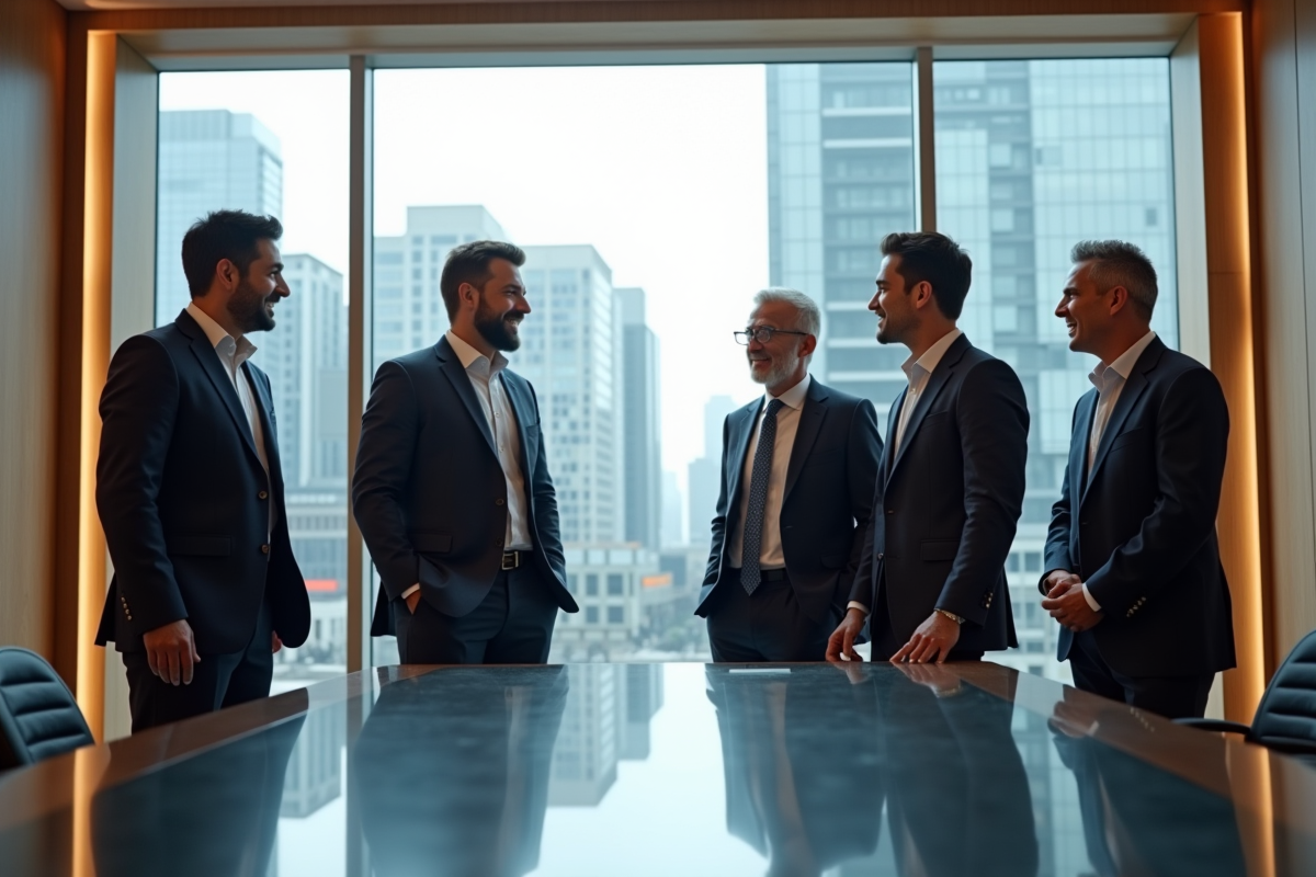 Groupe de leaders en réunion dans une salle de conférence