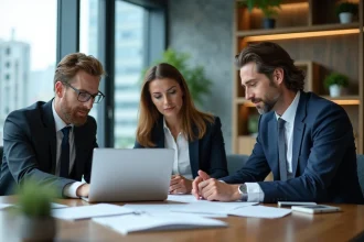 Groupe de professionnels en réunion dans un bureau moderne
