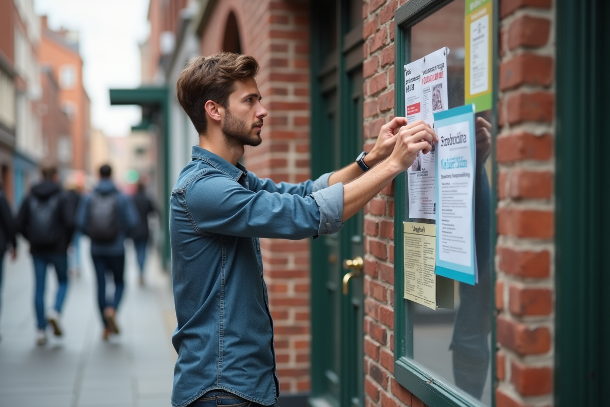 Jeune homme affichant une campagne de financement dans la rue